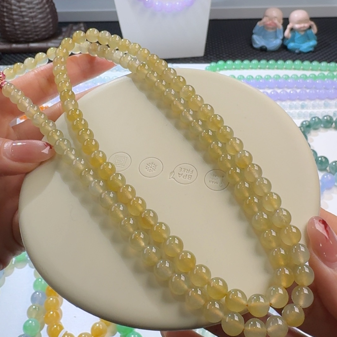 翡翠手链未镶嵌高冰黄翡长串6.6mm