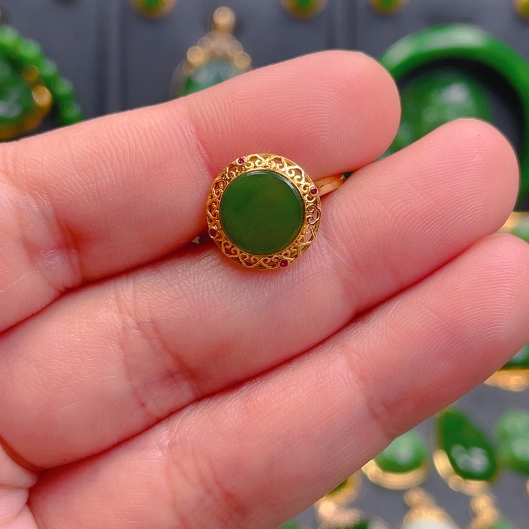 和田玉（碧玉）戒指18K金镶嵌1580