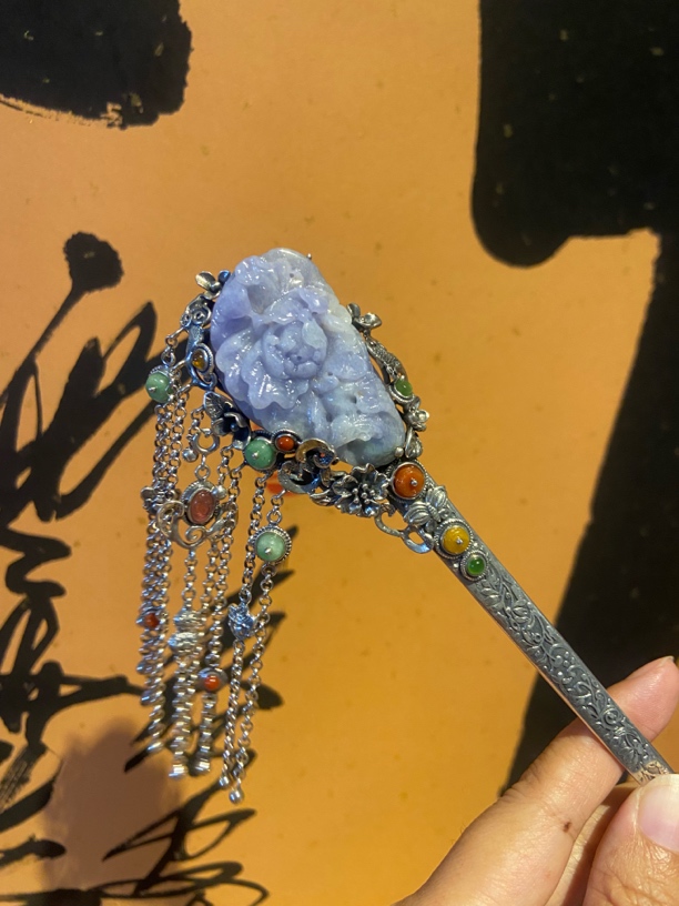 紫色发簪 台湾工艺翡翠镶嵌发簪