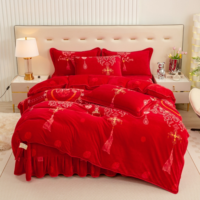 牛奶绒印花四件套直播爆款 