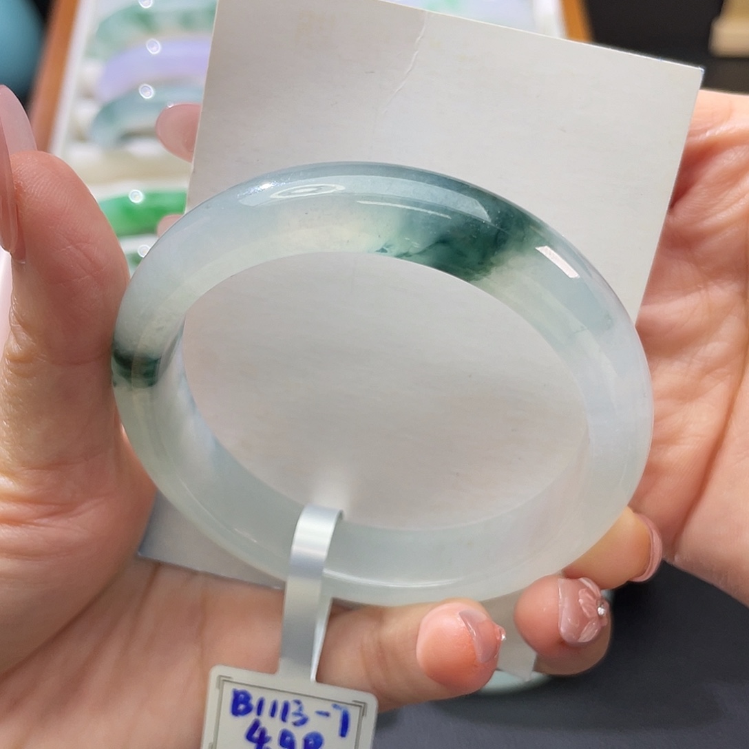 翡翠未镶嵌手镯55.5冰飘花