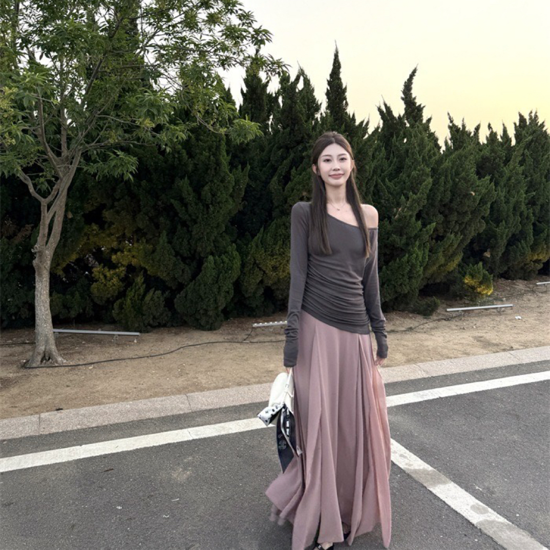 莱赛尔羊毛打底衫+拼接设计感半裙百搭显瘦套装女秋
