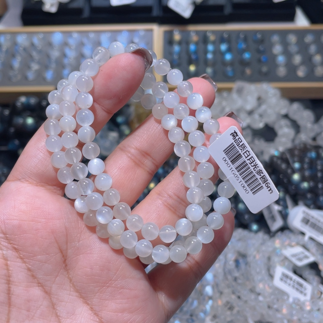 未镶嵌长石手链白月光手链多圈6mm