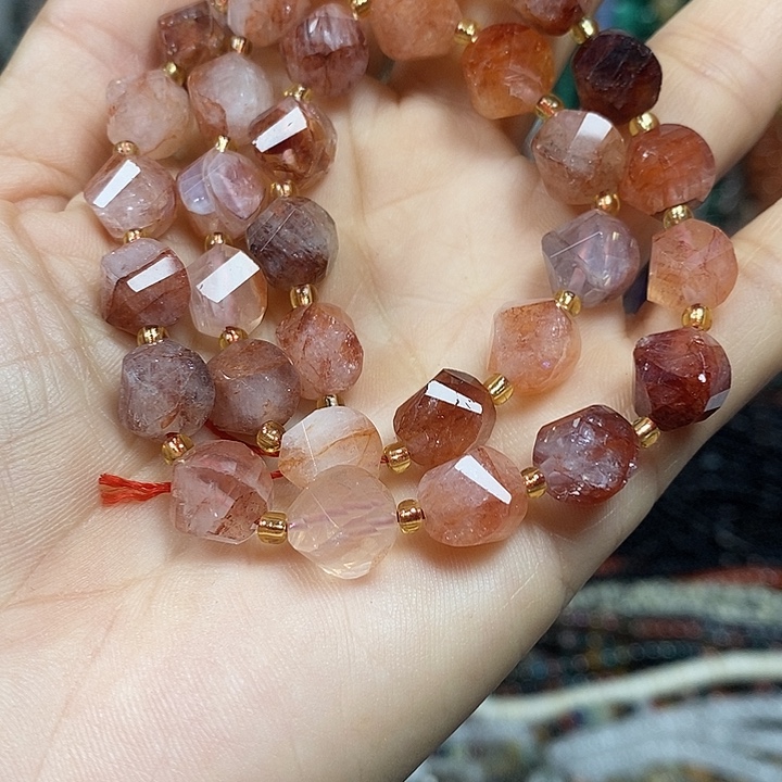 玛瑙/玉髓未镶嵌珠宝半成品天然红胶花扭扭珠卡10mm