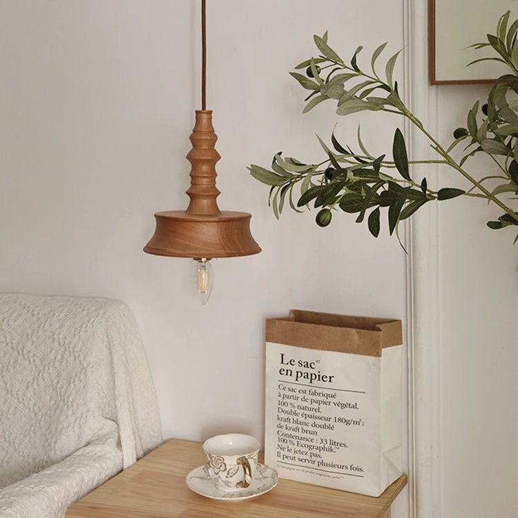 日式侘寂风创意吧台餐厅吊灯复古客厅卧室床头灯家用简约木艺灯