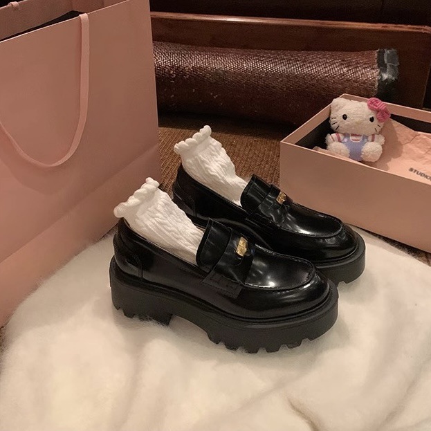 2025秋冬款休闲圆头黑色英伦风一脚蹬乐福鞋玛丽珍鞋深口防滑