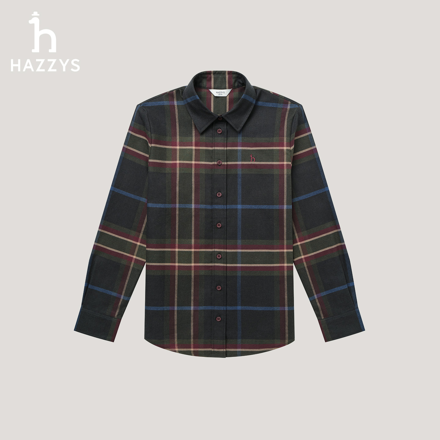 【商场同款】HAZZYS哈吉斯秋冬季女士格纹衬衫长袖时尚休闲衬衣