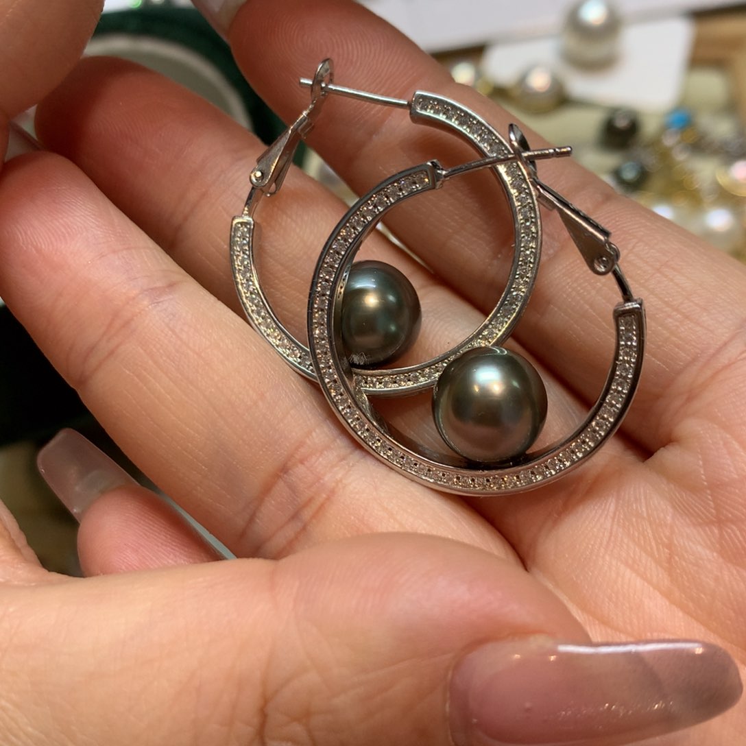 海水珍珠耳饰银S925镶嵌