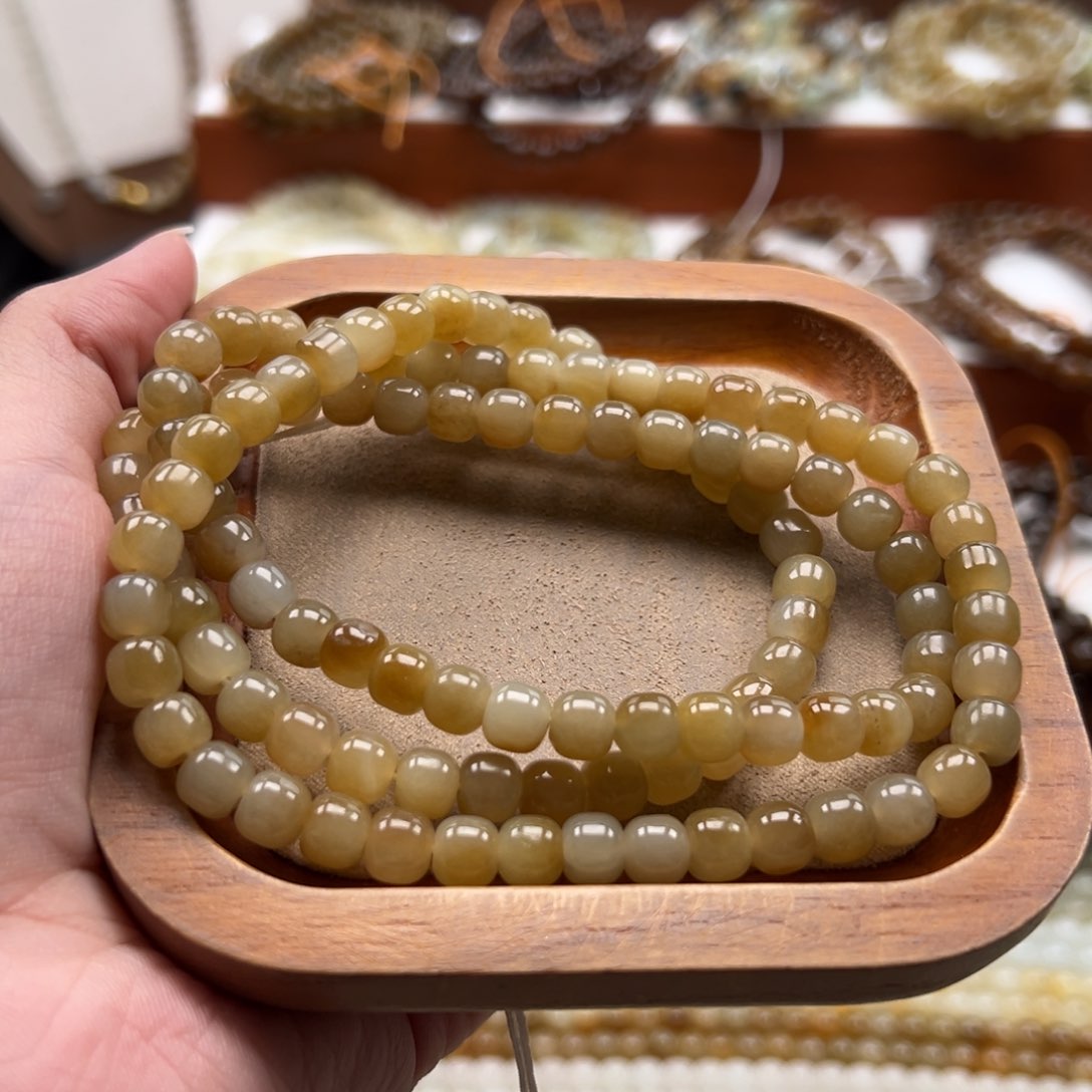 毛衣链未镶嵌和田玉珠串6*7mm