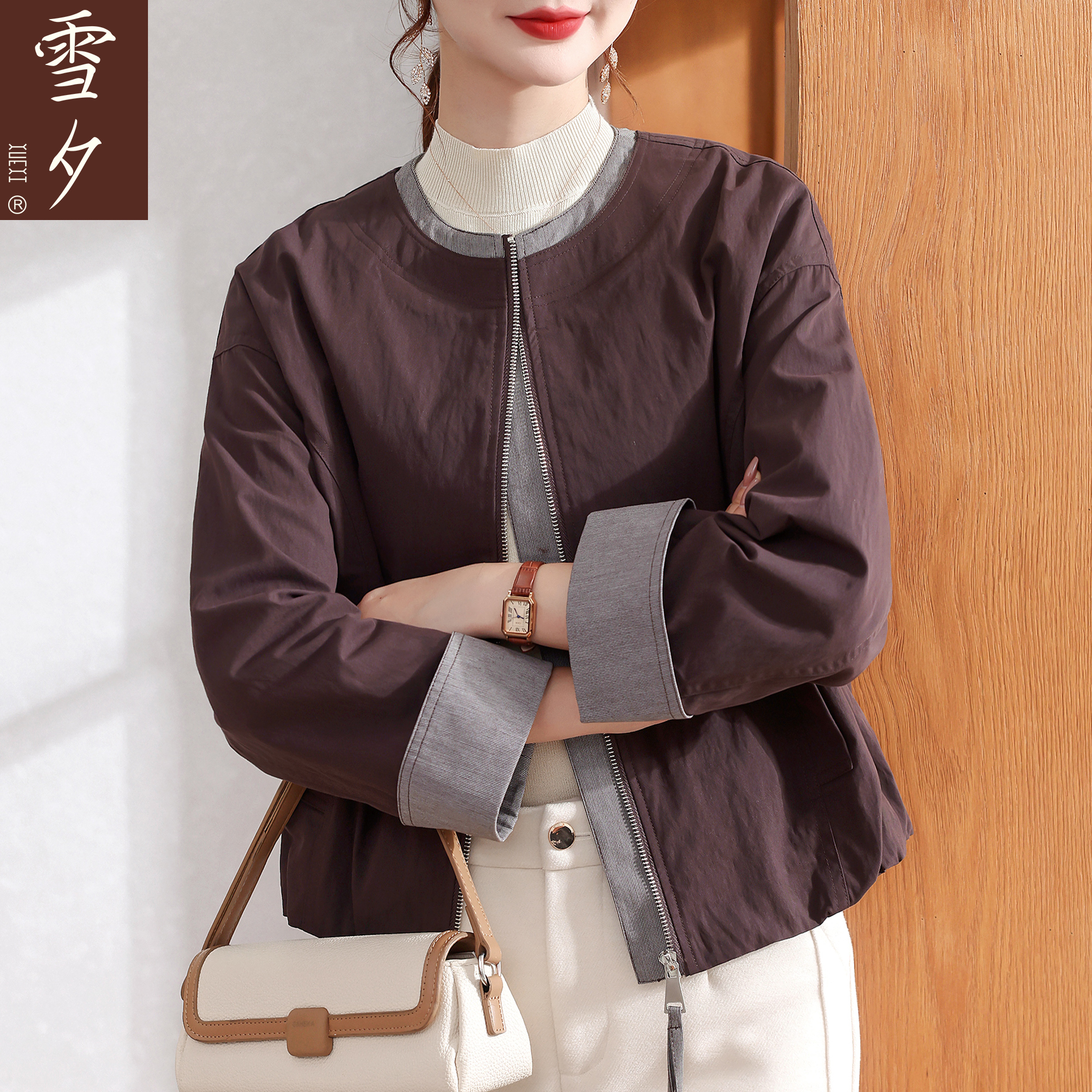 妈妈秋装牛仔外套短款夹克中老年女装洋气上衣服薄款简单大方开衫