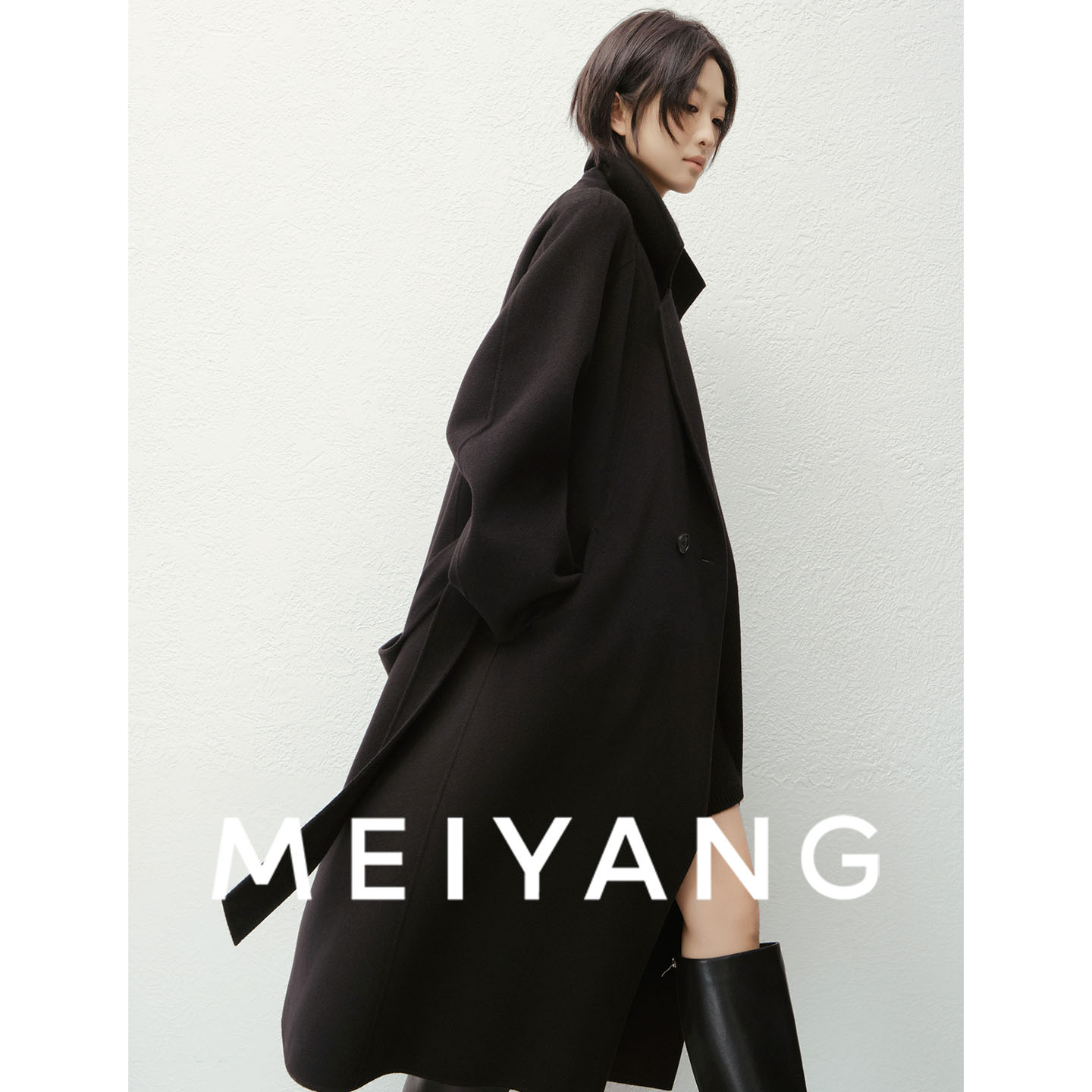 A美洋MEIYANG 一万二号全羊绒大衣 秋冬中长款腰带毛呢外套-周一
