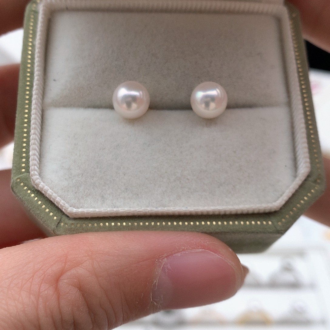 海水珍珠7-7.5mm ak素钉18K金镶嵌