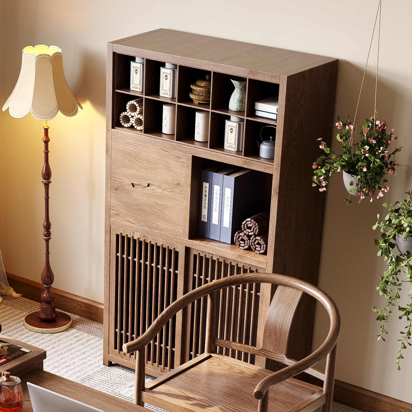 博古架多宝阁隔断摆件新中式胡桃色实木多功能茶叶收纳展示架