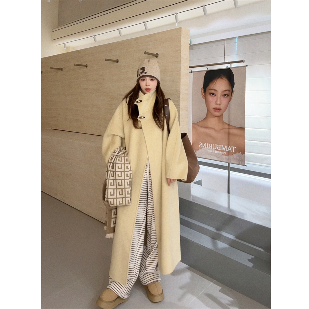 NN LIMITED≥新款自制6805 俩粒牛角扣侧线长款羊毛大衣