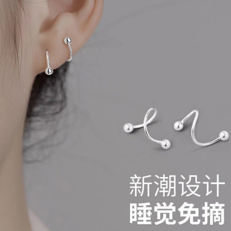 足银耳饰 999纯银耳钉女养耳洞耳环气质小众新潮免摘耳骨钉耳饰品商品图