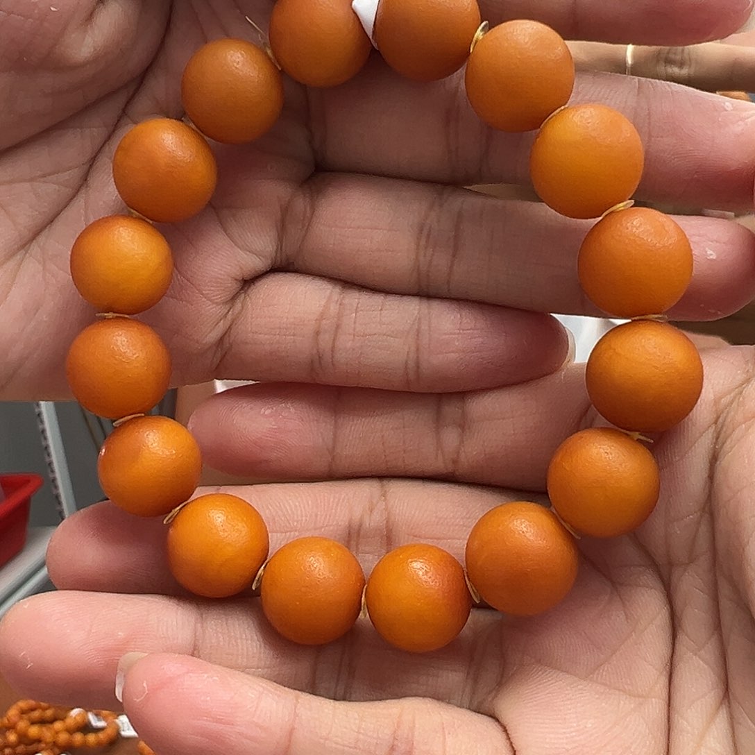 裸石琥珀未镶嵌橘皮手串13m m