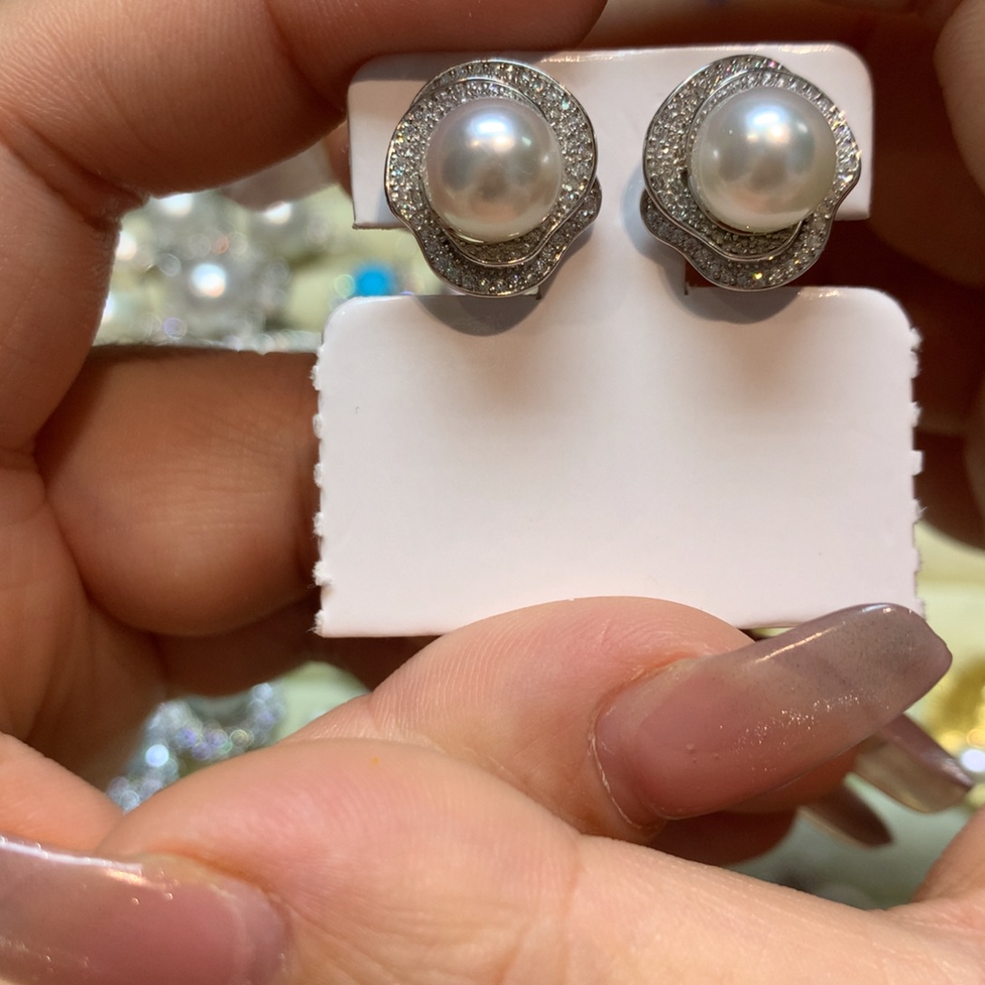 海水珍珠耳饰银S925镶嵌