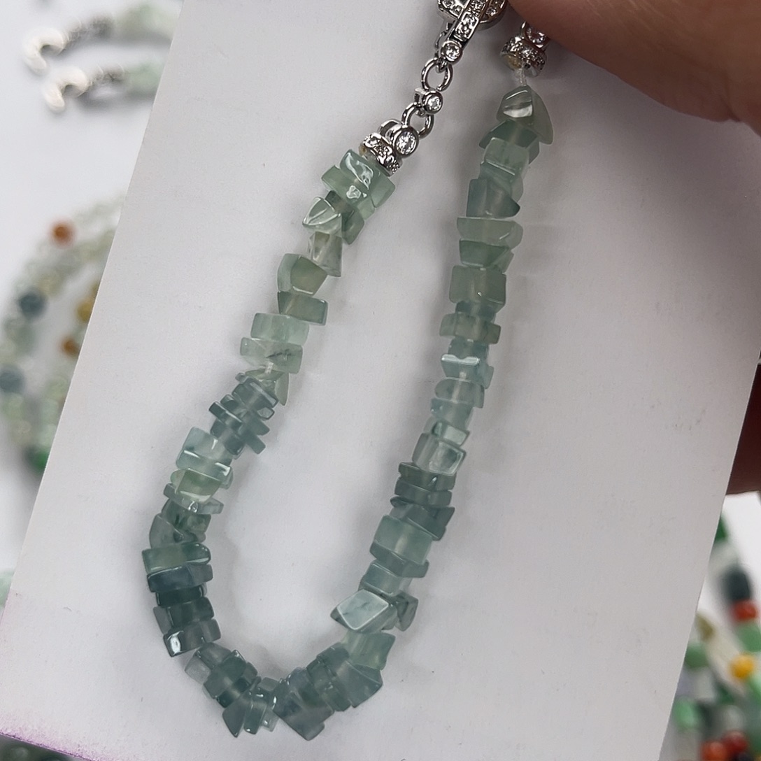 翡翠未镶嵌手链翡翠碎碎冰冰蓝色