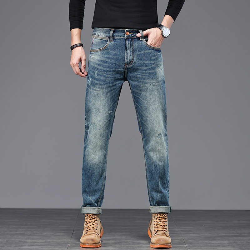 高端复古牛仔裤男士2025秋季商务水洗修身弹力百搭休闲长裤子5336