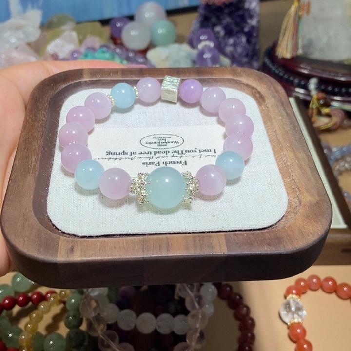 水晶手链合金海蓝宝紫锂辉