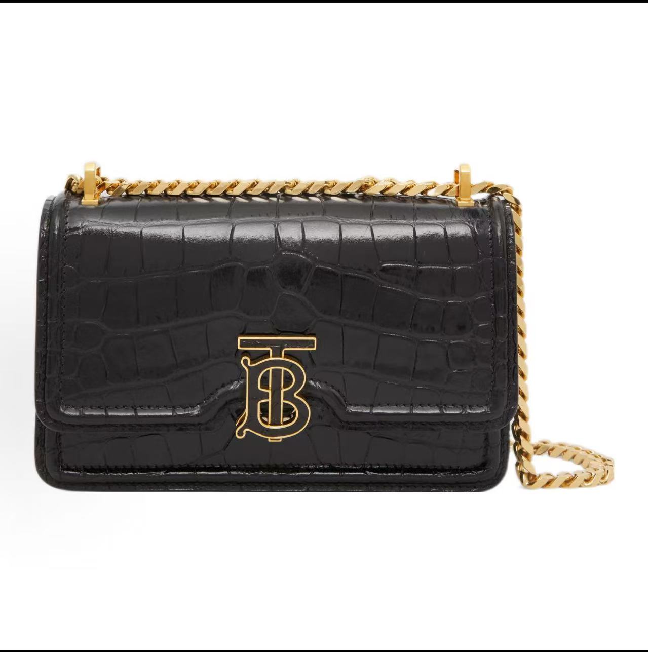 99新 BURBERRY/博柏利 【曼曼专属】黑金鳄压纹 链条斜挎包