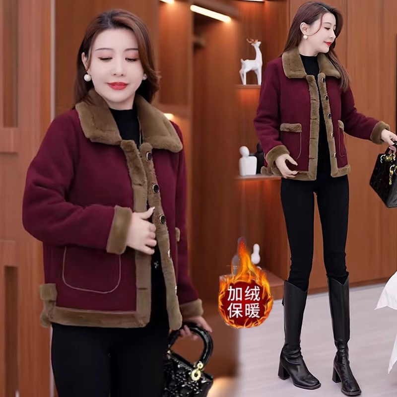 加绒加厚女士外套冬季新款洋气百搭保暖时尚气质短外套气质加绒女