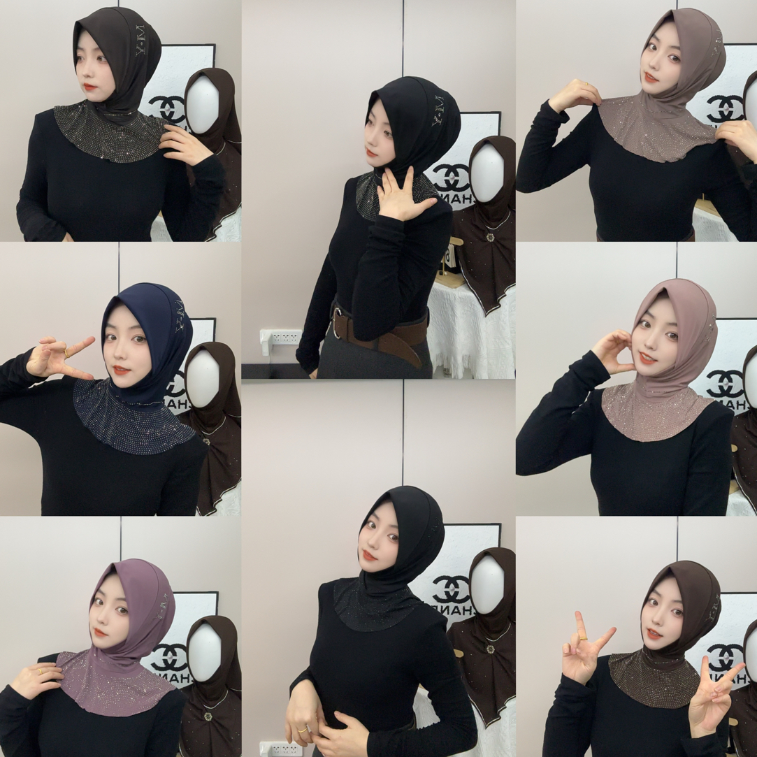 MY 高品质设计款暗扣烫钻披肩软帽檐套头