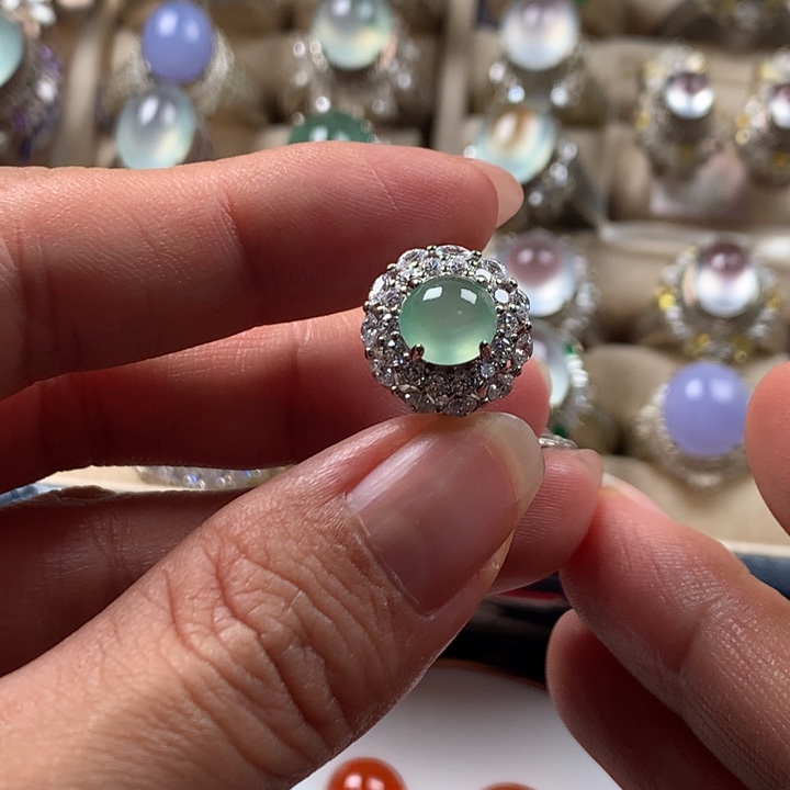 翡翠银S925镶嵌戒指缅甸天然翡翠Ａ货