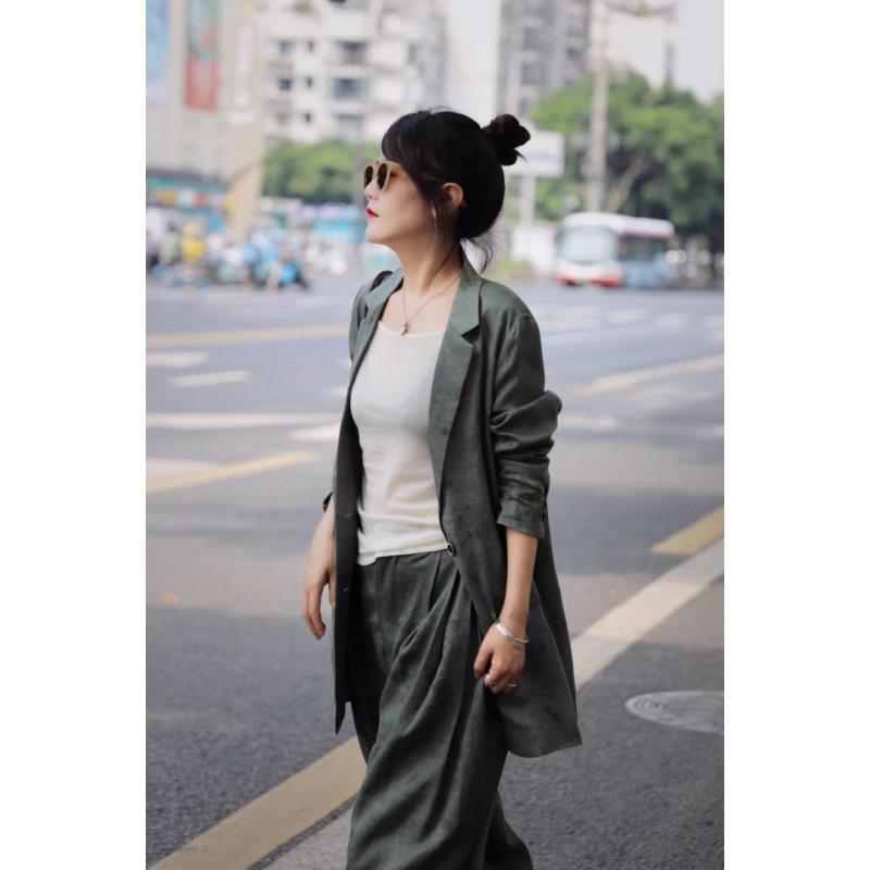 Li Wang/里望设计师款 亚麻色织做旧炒色工艺泼墨西装裤子（分开拍
