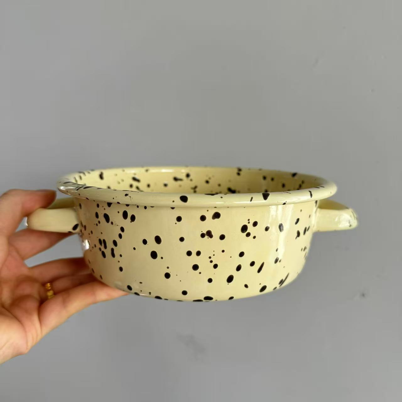 【颜值好物】撒哈拉奶黄棕 内外泼墨 18cm双耳芝士锅  奶锅带盖子