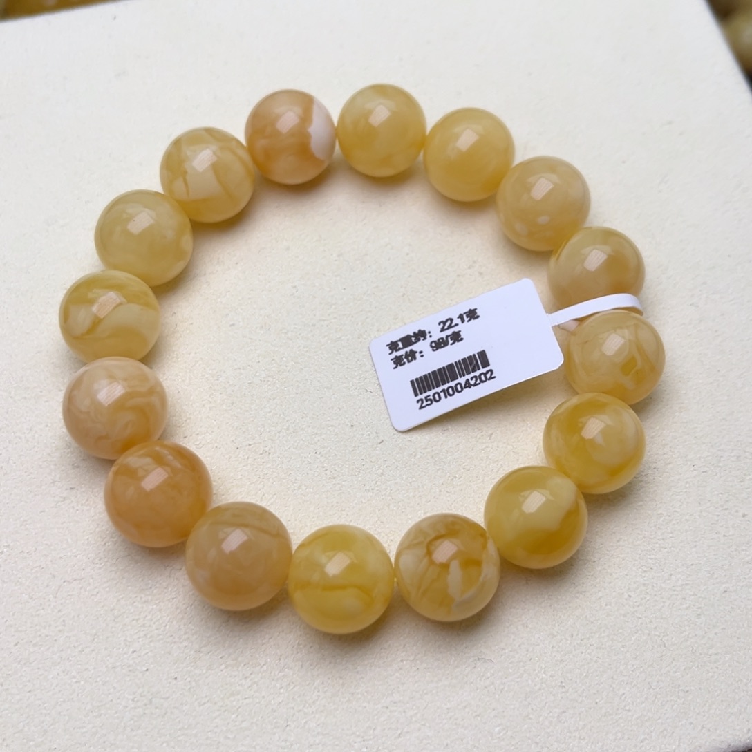 未镶嵌蜜蜡手链13圆珠浓蜡沁色妖花