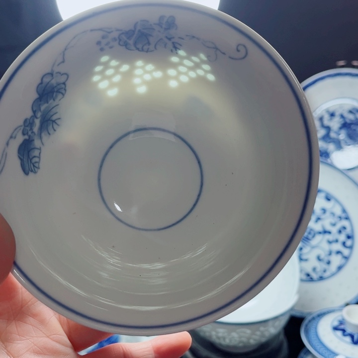 碗青花玲珑5寸饭碗葡萄