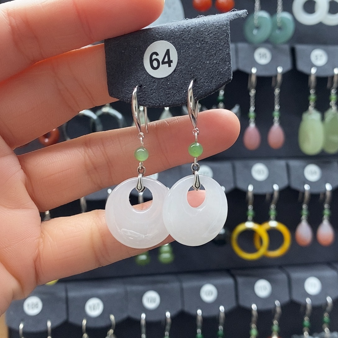 和田玉银S925镶嵌耳饰