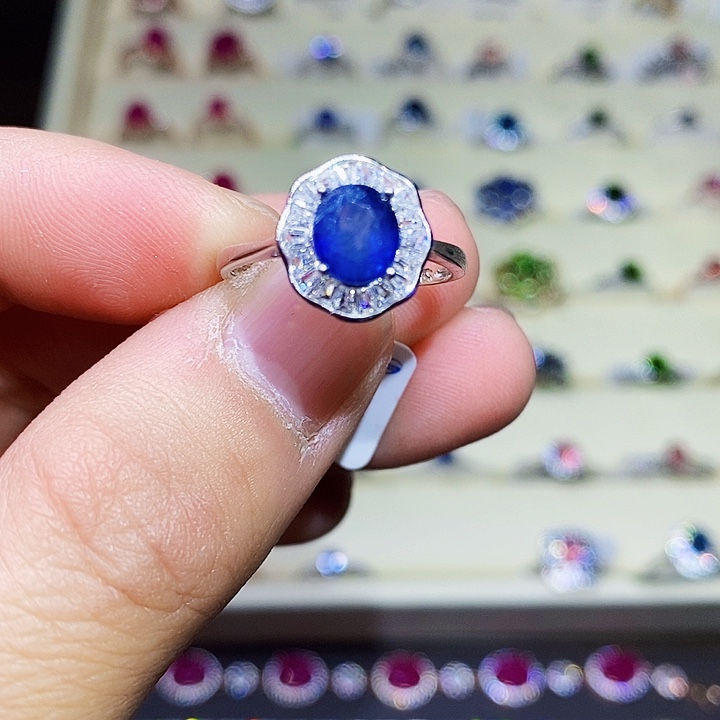 蓝宝石戒指银S925镶嵌1111