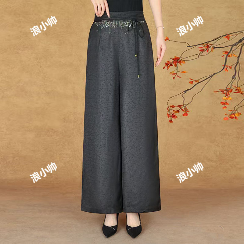 590新款高腰新中式复古百搭时尚女士垂感阔腿休闲裤