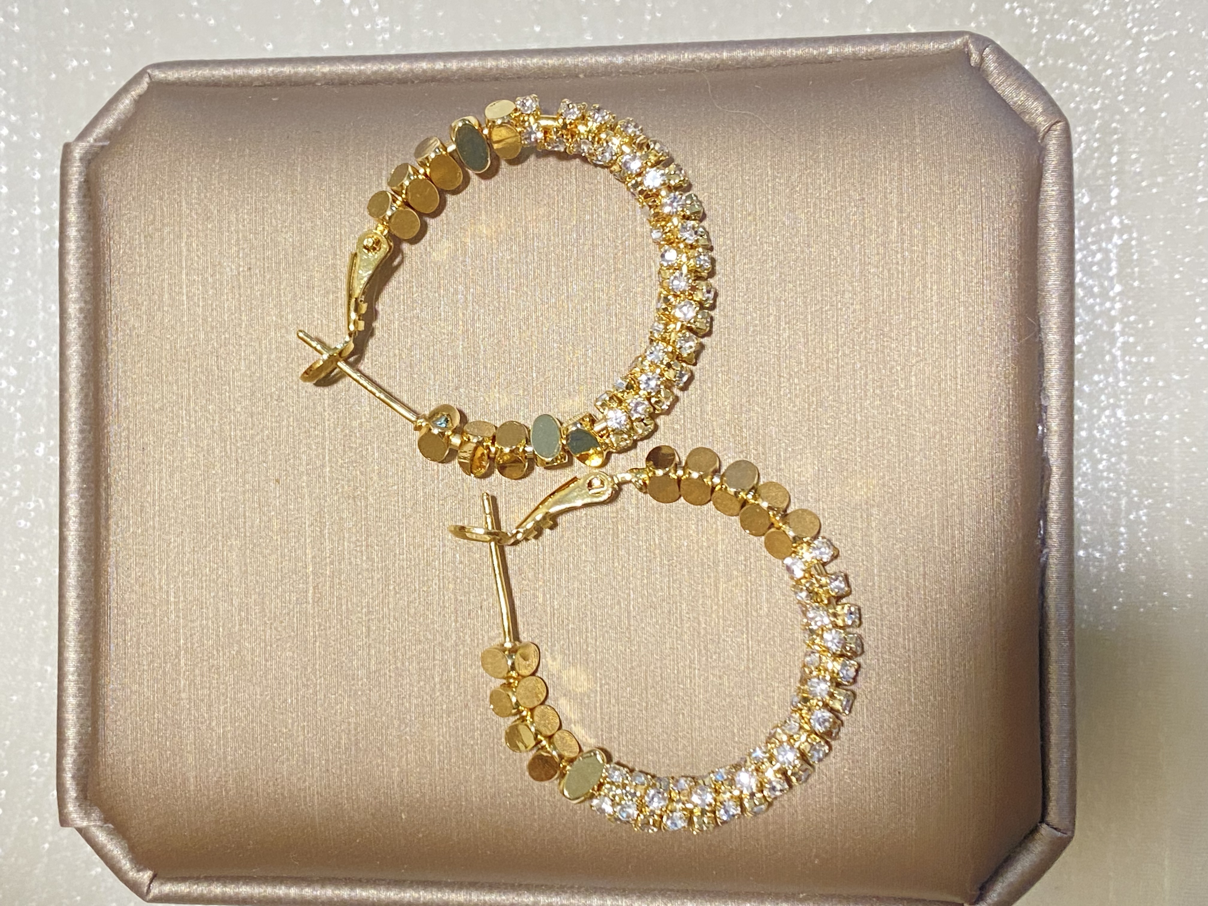 铜合金合成锆石耳饰 碎银几两耳环金色女耳环简约圈圈