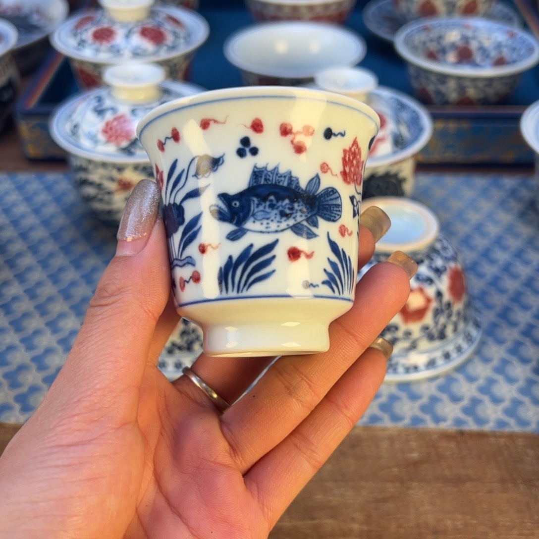 盖碗景德镇陶瓷手工手绘