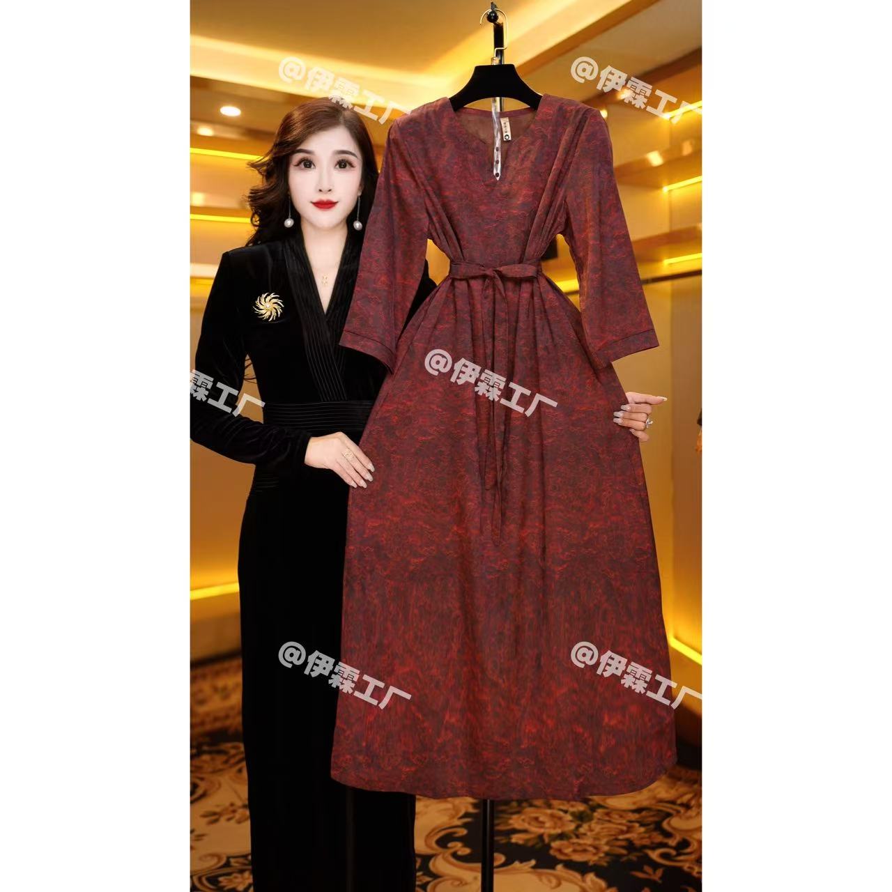 162冬秋季长袖百搭时尚简约休闲显瘦遮肉减龄连衣裙气质