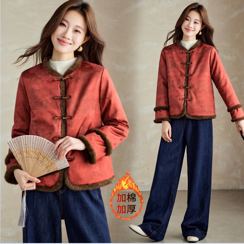 中老年妈妈水貂绒盘扣外套加厚保暖新中式短款气质减龄百搭上衣女