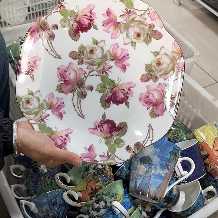 碗微瑕骨瓷盘玫瑰一个10.5英寸