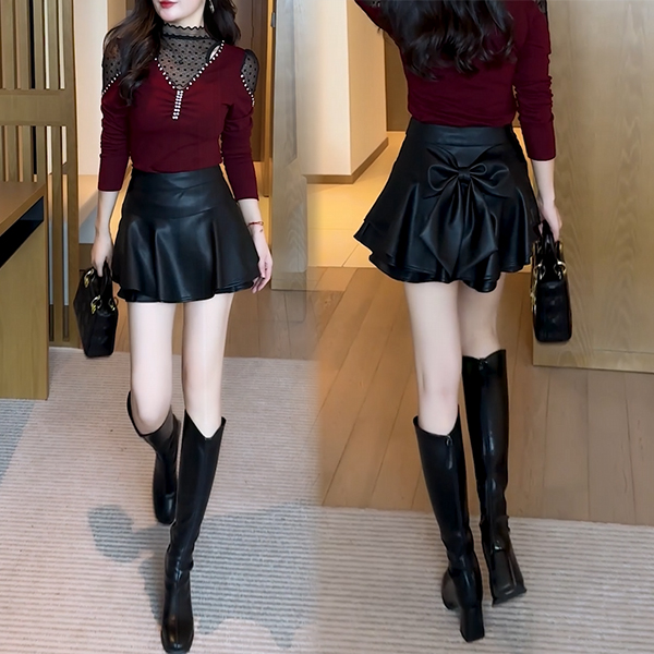 PU皮高腰短裙显瘦洋气百搭气质包臀短款时尚韩版半身裙60388