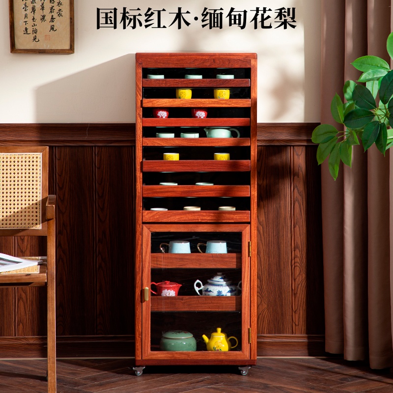 缅甸花梨木牙科柜大容量茶器文玩珠宝收纳柜可移动原木抽屉式红木