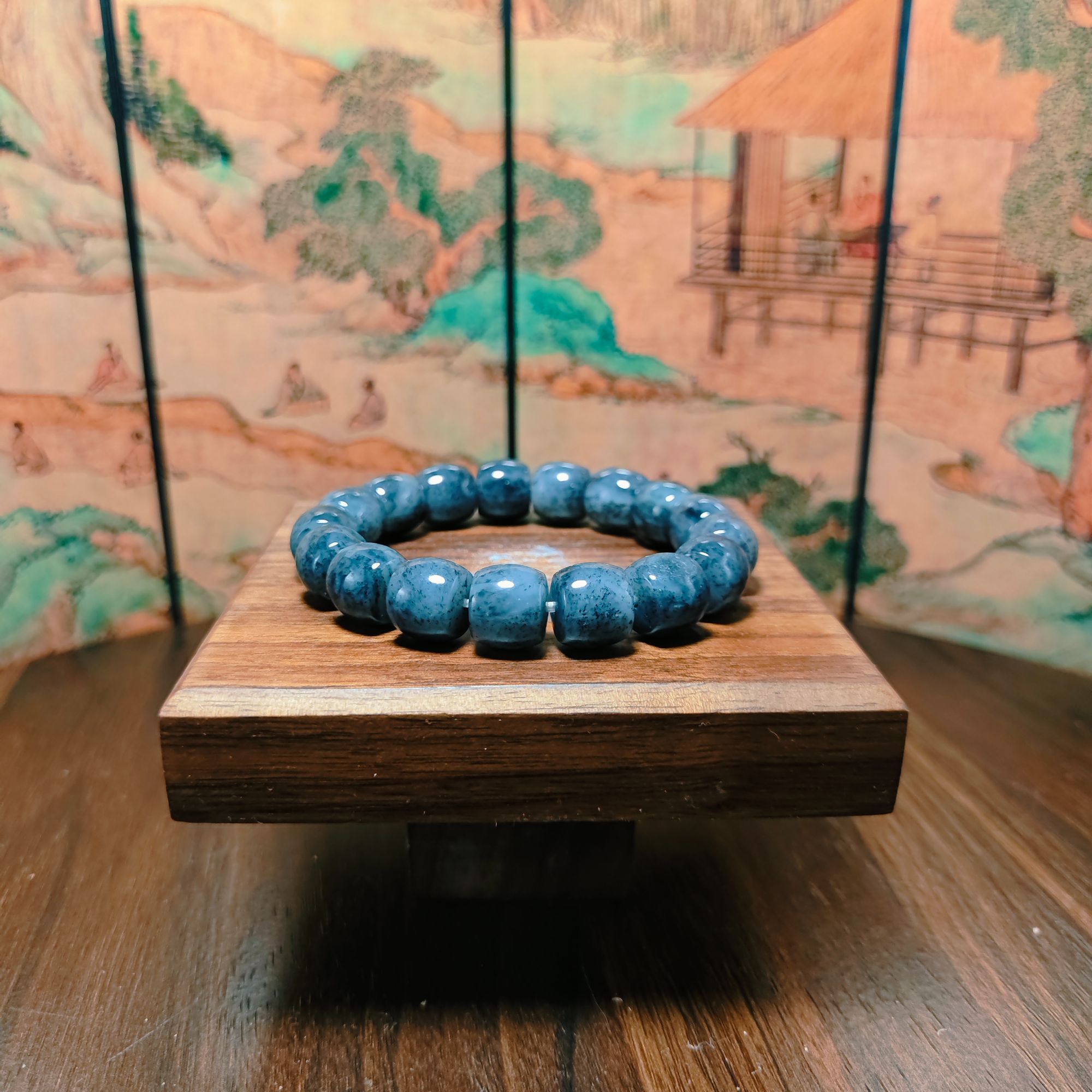 Z和田玉青花桶珠手串（卡12）0619