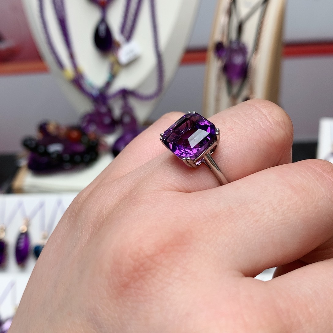 紫晶方糖戒指银S925镶嵌