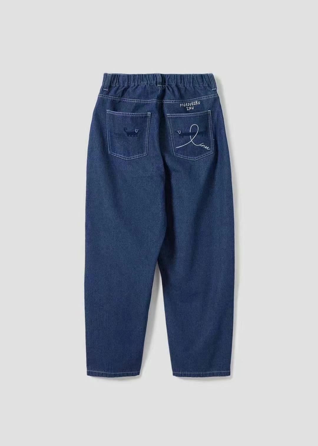 腊肠狗刺绣日单宽松牛仔裤男女同款大码裤子