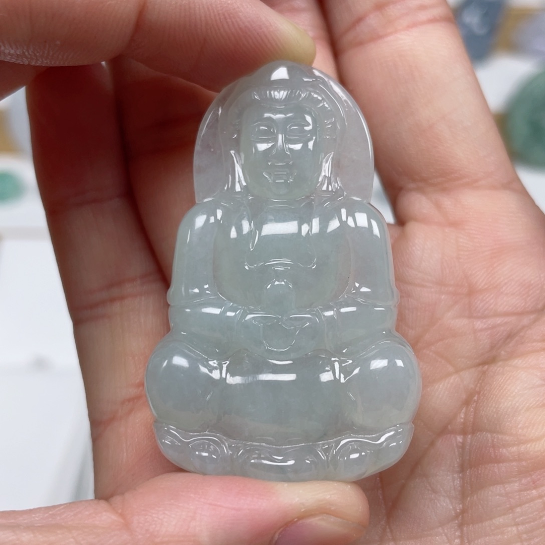 翡翠颈饰未镶嵌天然翡翠A货观音48号