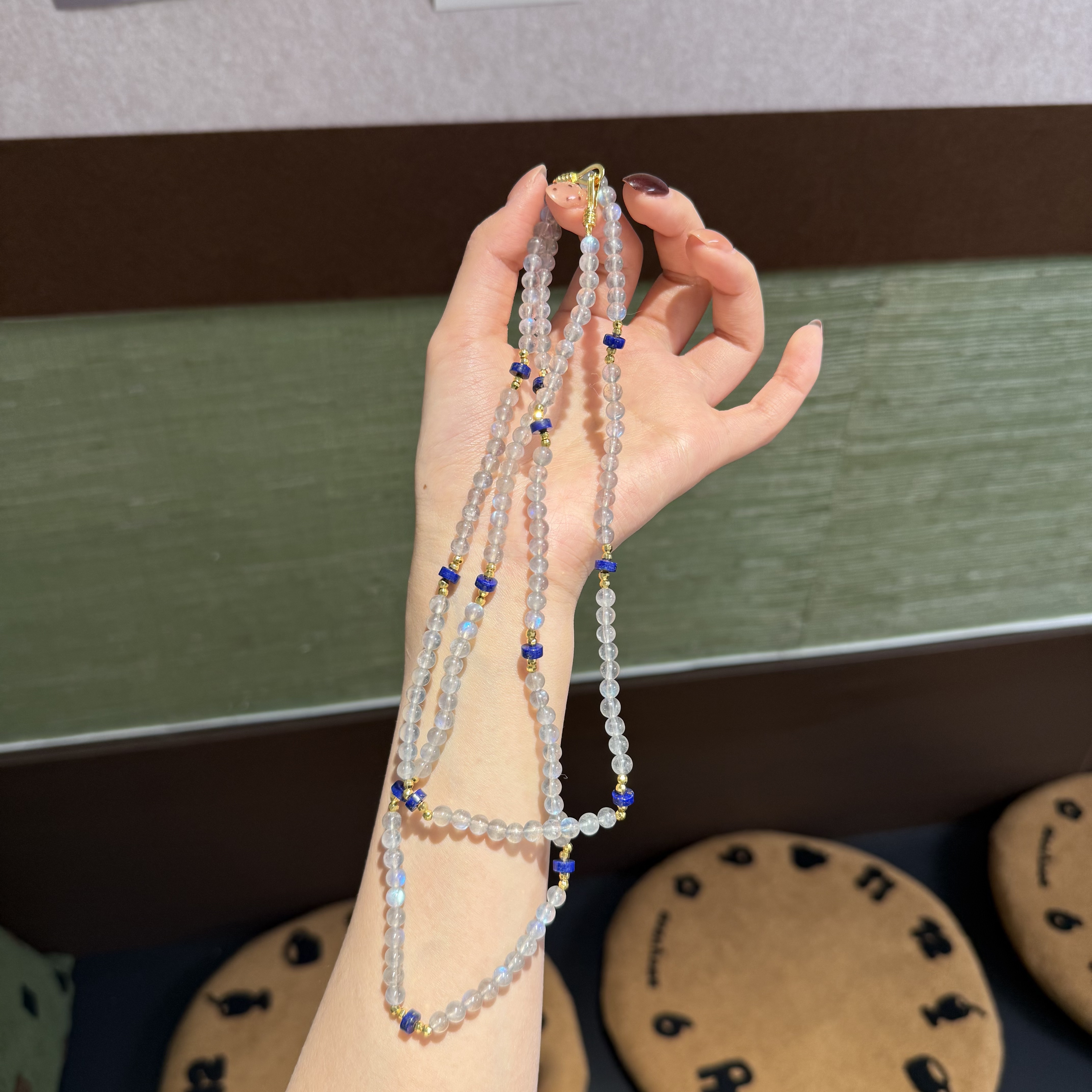 *月雾藏蓝*天然灰月光双圈项链 多样性发其一