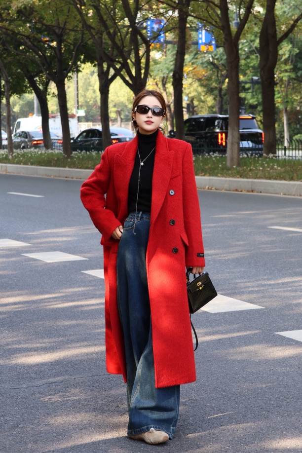 WIWH上衣｜『HQQ专属』绵羊毛➕羊驼毛复古轻奢质感长款毛呢大衣2E729