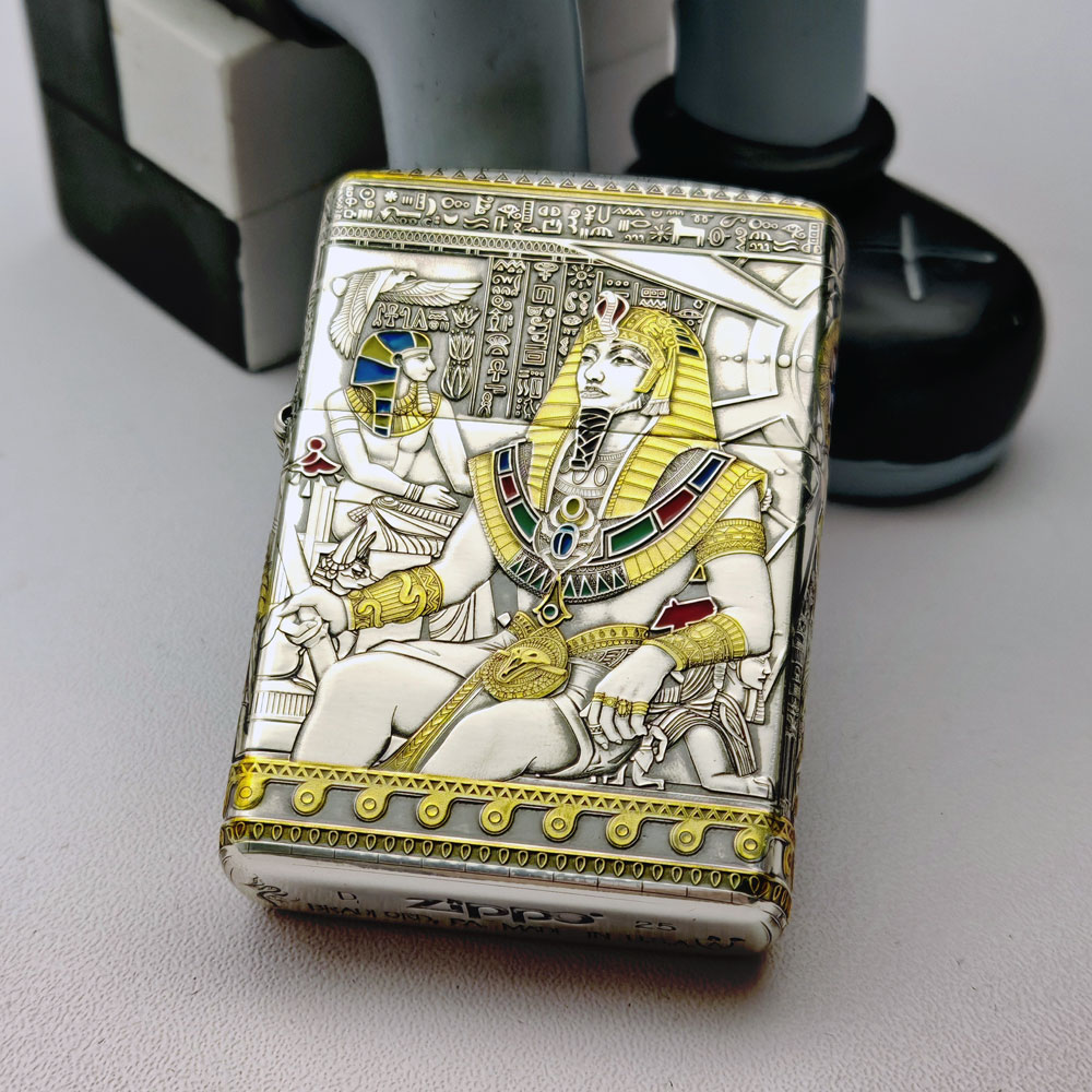 Zippo打火机正品盔甲鎏金埃及法老珐琅填彩 防风送男友五面精雕DY