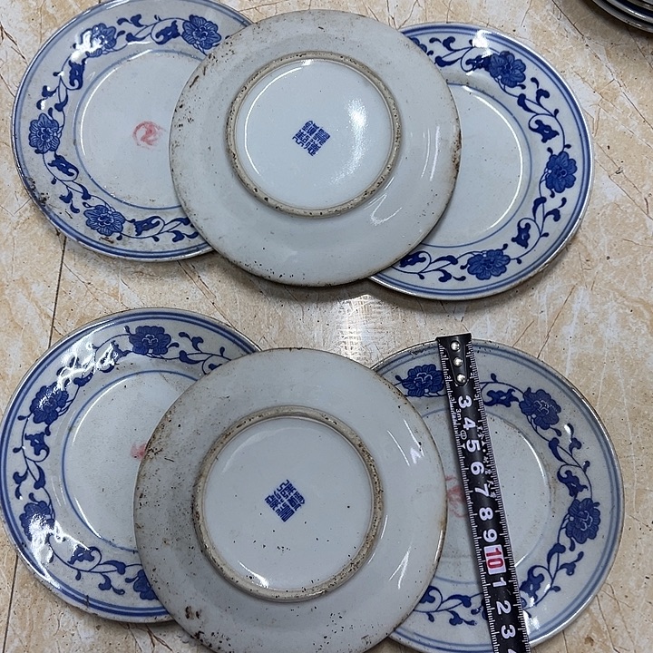 陶摆件6个14厘米芙蓉花平盘